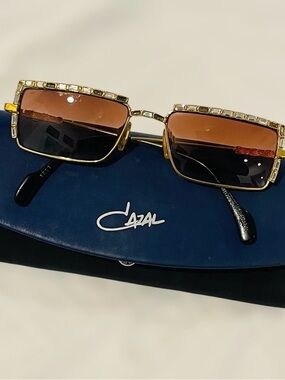 Vintage Cazal 1069 Gold Crystal Rhinestone Eyeglasses Frames + Case